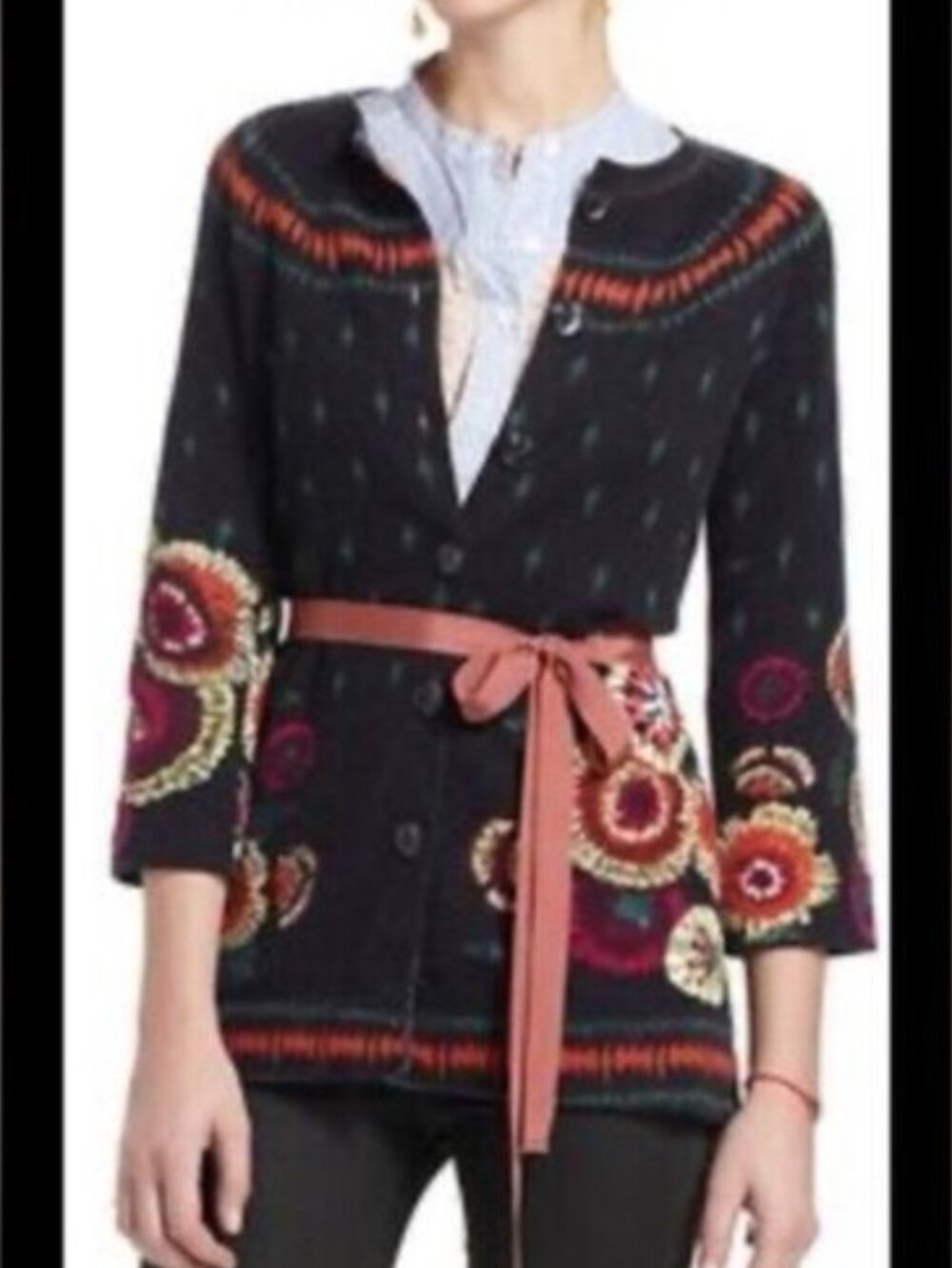 Anthropologie Sparrow Beaucaire Floral Cardigan XS Embroidered Boho Sweater